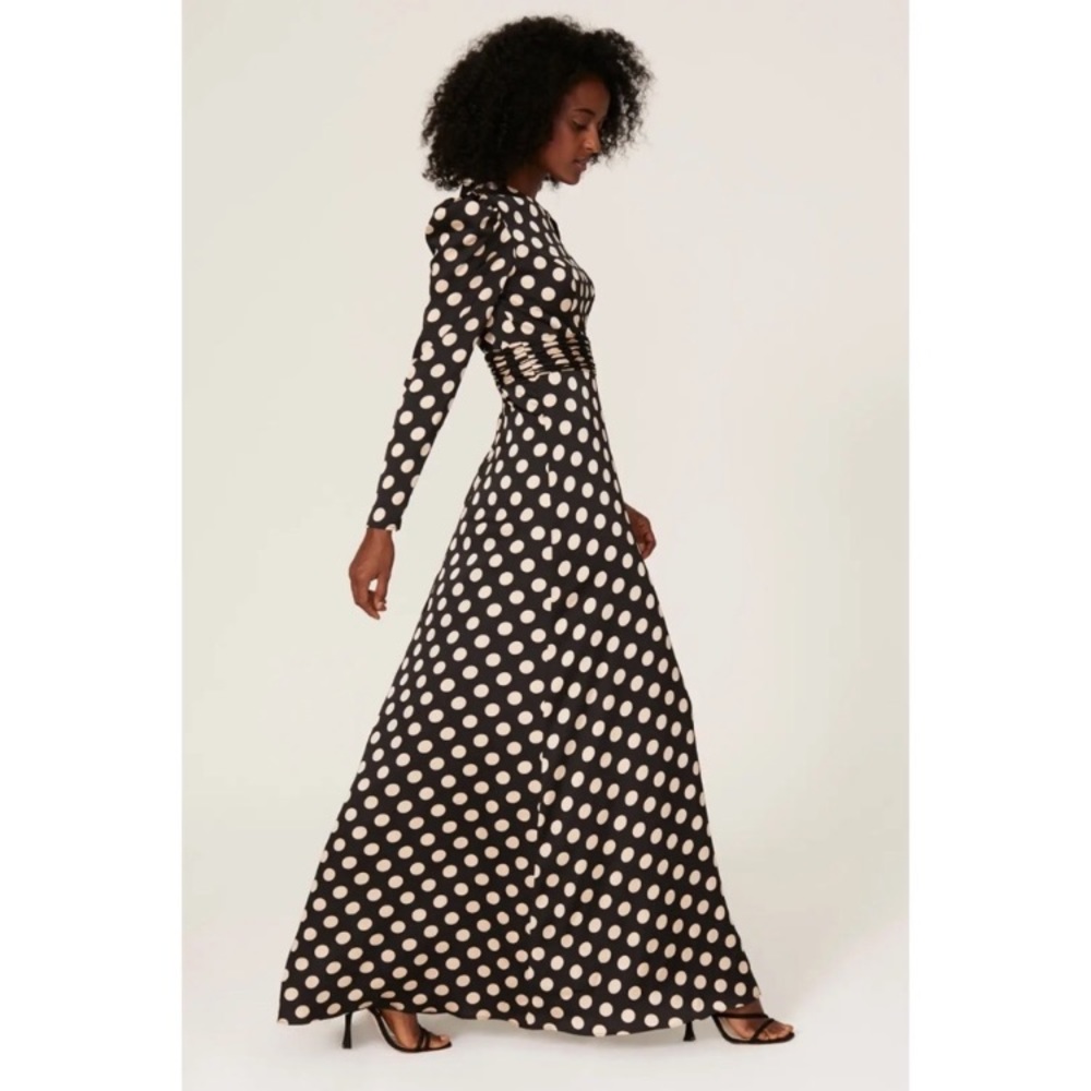 Mac Duggal Black Maxi Dress with Cream Polka Dots - Picture 2 of 14